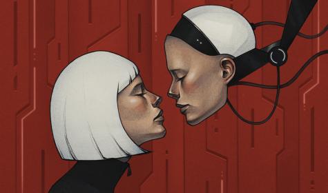 A woman face to face with her AI likeness