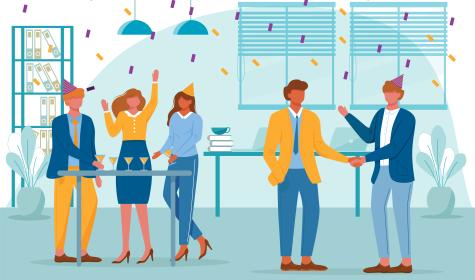 cartoon illustration of a company party