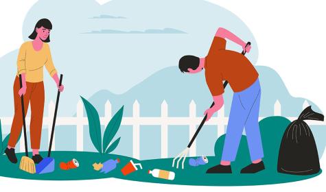 People collecting garbage and trash around environment